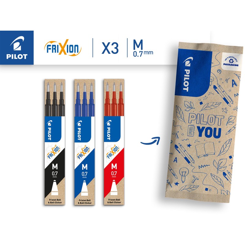 Pilot FriXion Gel Rollerball Pen Refills, 0.7 mm, Pack of