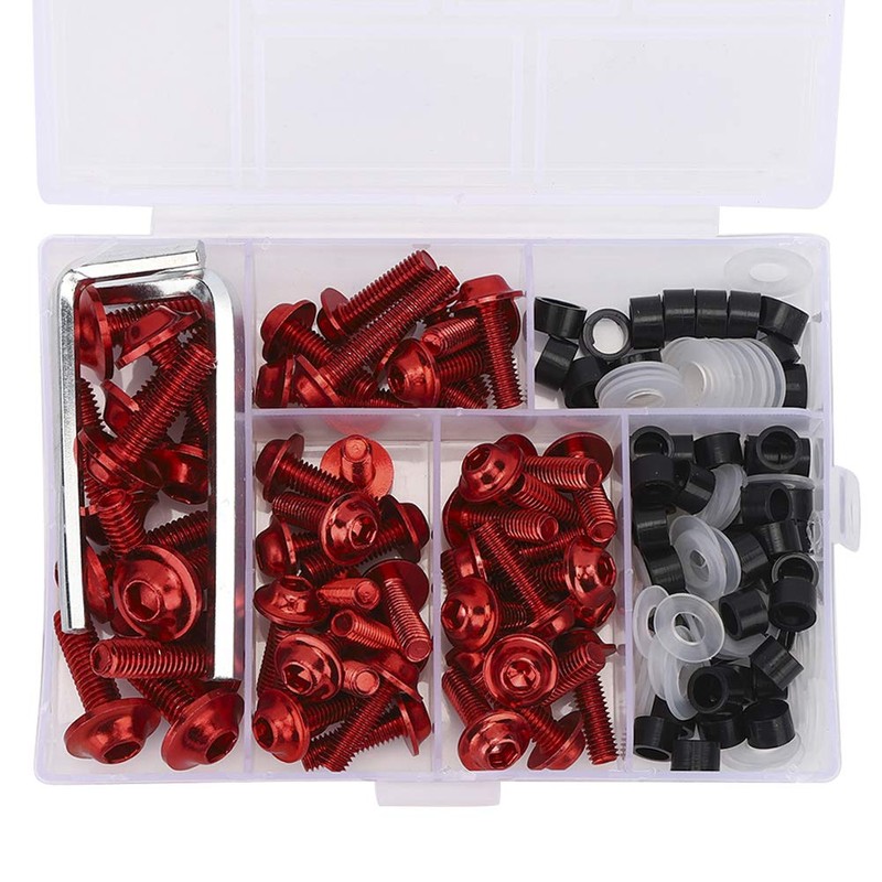 MUNEFE Fairing Bolts Kit, Motorcycle Fairing Bolt Kit, Red Aluminum