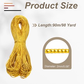 sourcing map Metallic Cord,2mmx90m Gold Ornaments Strings Metallic Non Stretch Thread Tinsel Rope Christmas Ribbon for Gift Wrapping,Jewelry Making, DIY Crafts