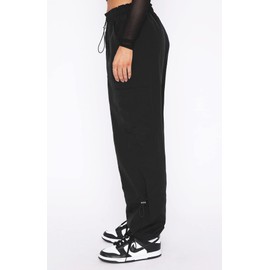 Waitfairy Cargo Pants Women Drawstring Elastic Waist Baggy Parachute Pants Woman Y2K Bottoms with Multiple Pockets Black M