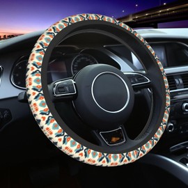 Aztec Steering Wheel Cover with 2 Car Coasters Non Slip Neoprene for Women Men Universal 15 Inch