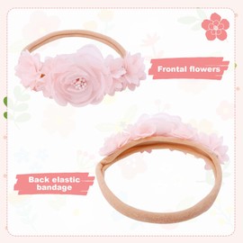 Pack of 4 Baby Hair Bands, Delicate Flower Nylon Headbands, Headband Baby Girl, Flower Elastic Hair Band, Hair Accessories, for Party, Wedding, Christening, Family Photo Gifts and Parties