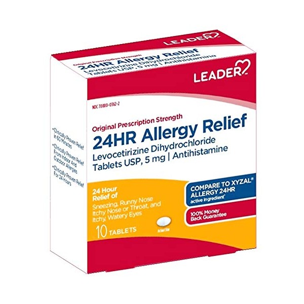 LEADER 24HR Allergy Relief, 5 mg, 10 Tablets (Pack of