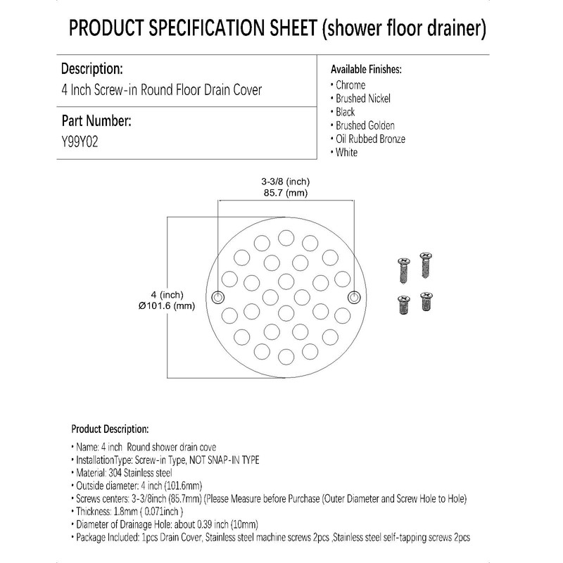 Poyde 4 Inch Screw-in Round Shower Drain Cover Replacement Floor