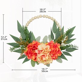 Winter Wreaths for Front Door 10" Artificial Floral Wood Bead Wreaths Eucalyptus Leaves Peony Hydrangea Wreaths for Front Door Boho Farmhouse Wall Decor 2 Pack - Orange