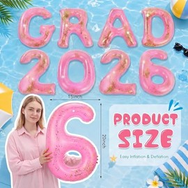 Unittype Graduation Pool Party Decorations Grad 2026 Pool Floats Gold Glitter Inflatable Floating Letter Number PVC 20x15 Inch for Congrats Class of 2026 Photo Prop Decor