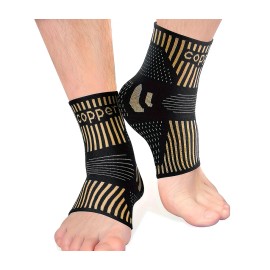 1 Pair Copper Ankle Support Sleeves Unisex Moisture Wicking with Arch Heel Stabilization Ideal for Basketball Tennis RunningSize: M