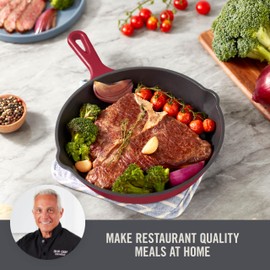 DASH Zakarian 7.5 Inch Small Nonstick Cast Iron Skillet with Pour Spouts for Searing, Baking, Grilling, Roasting and More - Cranberry