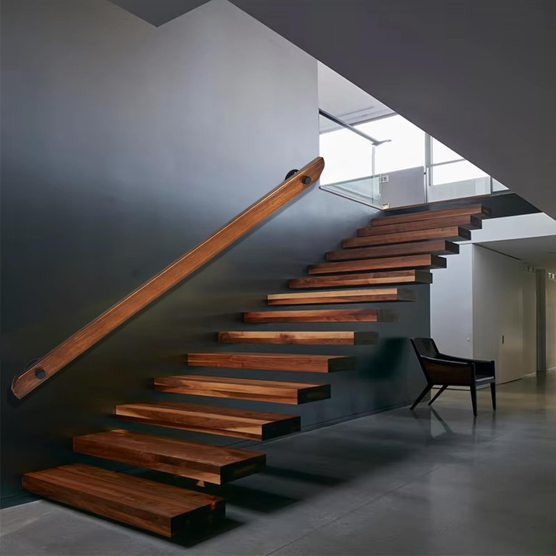 Wood Handrails, Indoor Non-Slip Staircase Handrail,Retro Rustic Wall Mount Railings