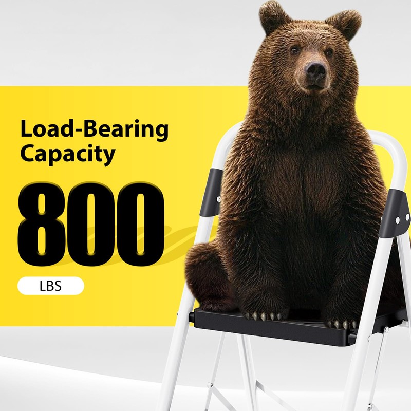KINGRACK 3 Step Folding Ladder, 800lbs Capacity Step Stool with
