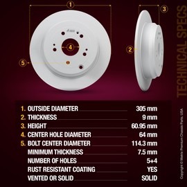 Metrix Premium Chassis Parts - 2 PC Rear Coated Solid Disc Brake Rotor Fits Honda CR-V, Acura RDX, Replacement 08.A355.11, Made in Europe