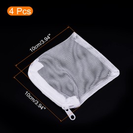 PATIKIL Aquarium Filter Media Bags 10x10cm 4 Pack Fish Tank Mesh Bags with Zipper White