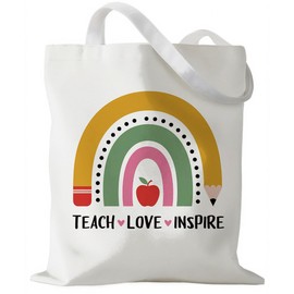 YTTRVHIH Teacher Appreciation Gifts, Teach Love Inspire, Graphic Reusable Totes for Women Teacher, Rainbow Tote Bag Gifts for Women, Appreciation Canvas Tote Bag Gift, Great Gift to Teachers
