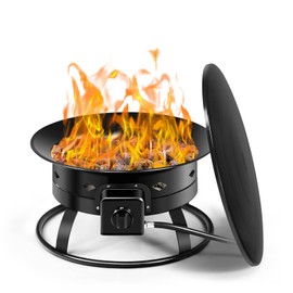 Tangkula Outdoor Portable Propane Gas Fire Pit, 58,000 BTU Gas Fire Pit with Cover, Carry Strap & Lava Rocks, 19 Inch Outdoor Firebowl with Propane Gas Hose & Tank Secure Ring for Camping, Backyard