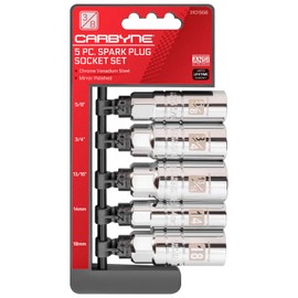 CARBYNE 5-Piece Spark Plug Socket Set - Includes 5/8", 3/4", 13/16", 14mm, 18mm sizes. High Visibility 3/8-Inch Drive SAE & Metric Spark Plug Socket Set - Heat Treated CR-V Steel, Mirror Polish