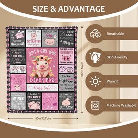 Yasrlvun Pig Gifts for Women Men 50x60 Inch Pig Throw Blanket for Pigs-Lovers Christmas Thanksgiving Pigs Presents