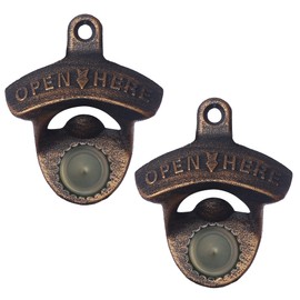 Jumiok Vintage Magnetic Wall Mounted Beer Bottle Opener Stainless Old Fashion Bottle Top Opener with Magnets Embedded (Aged Gold)