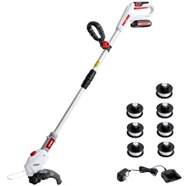 KAKEI 20V Cordless Grass Trimmer with 260mm Cutting Width & 8000RPM | 45Min Runtime, 3-5H Charge, Comes with 7 Blades, 4D Rotating Head & Flower Protector for Lawn Edging