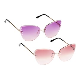 UrbanSky Sofia Sunglasses - Pack of 2 Rimless Sunglasses Women - Gradient Tint - Cat Eye, Warm