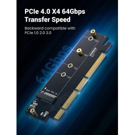 UGREEN NVMe PCIe Adapter, M.2 SSD M Key and M+B Key to PCIe 4.0 Adapter X4 X8 X16 Slot Card with Heat Sink, Up to 64Gbps Max, Size for NVMe M.2 SSD 2230 2242 2260 2280
