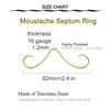 MODRSA Mustache Septum Ring 16g Nose Ring 16 Gauge Gold
