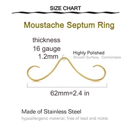 MODRSA Mustache Septum Ring 16g Nose Ring 16 Gauge Gold