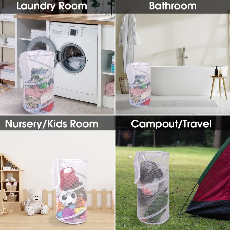 BATTOO Large Collapsible Laundry Basket with Lid Foldable Mesh Pop
