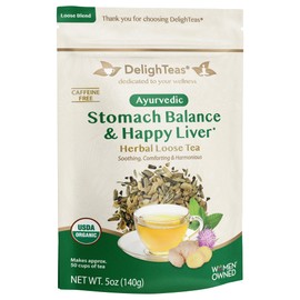 DelighTeas Stomach & Liver Tea | Ayurvedic Herbal Blend for Digestion | Organic Milk Thistle, Fennel, Ginger, Peppermint & Licorice | Vegan, Caffeine-Free, Sugar-Free | Loose Leaf, 50 Servings, 5oz
