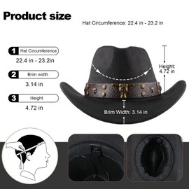 Tefrine Cowboy Hat for Men and Women, Classic Women's Western Cowboy Hat with Wide Belt, Black