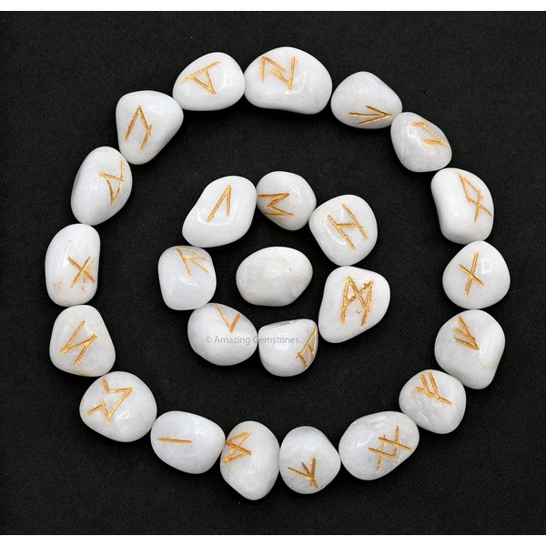 White Agate Crystal Runes Set of 25 Engraved Rune Stones with Runes Book PDF
