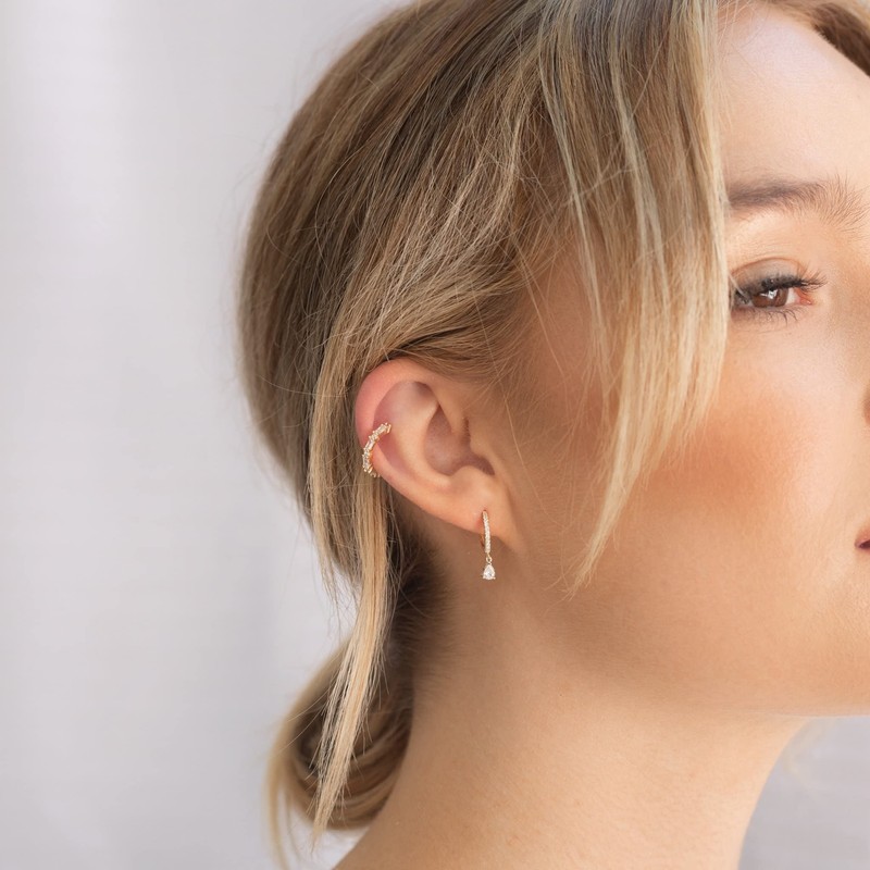 CZ Pear Drop Hoop Earrings (Gold)