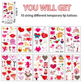 RUPOFUZA Valentines Temporary Tattoos Assorted Face Tattoos Sticker Cute Valentines Temporary Tattoos Adult Women Heart Tattoos Stickers for Valentines Day Decorations(10 Sheet)