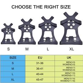 Fesoar Shoe Spikes, Shoe Claw Crampons for Shoes in Winter with a Pack of 15 Replacement Snow Spikes for Women, Men and Children, black, s