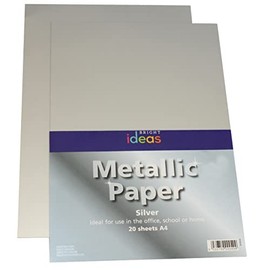 Bright Ideas Metallic Paper - Silver. Sheet Size: A4. 29.7cm x 21cm, Pack of 20. 135gsm Stationery Paper for Arts and Crafts, Ideal for Schools, Home Crafting and Kids Scrapbooking. BI0004.
