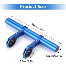 Bike Handlebar Extender, 11.8in Double Bicycle Handlebar Extension Rack Multifunctional Aluminum Alloy Bracket Extension for Bike Mounts, Extender Bars, Light Lamp, Phone Mount(Blue)
