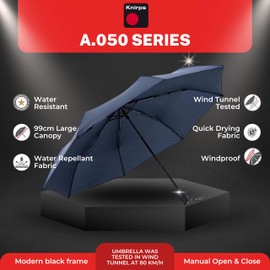 Knirps A.050 - Paraguas de lluvia de cierre manual mediano - Paraguas compacto para mochila - Paraguas de lluvia de viaje a prueba de viento para adultos - 99 cm de diámetro manual retráctil con funda