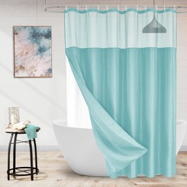 MitoVilla Turquoise Extra Long 72 x 84 Shower Curtain Set with Snap-in Liner, Teal Waffle XL Heavyweight Fabric Cloth Shower Curtains for Modern Luxury Hotel Spa Bathroom Decor