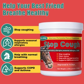 Stop Cough Horse Supplements Powder, Supports Horses with Stable Coughs, Respiratory Allergies, Free Seasonal Allergies, COPD, 2.2 lbs, 70 Day Supply