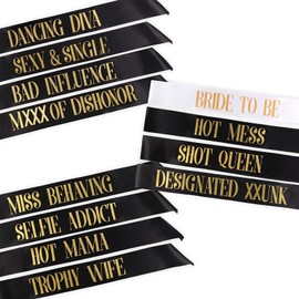 STAY GENT Team Bride Sash, Bride to Be Sash Sash Sash Hen Night Out Bridal Shower Wedding Favours for Girls, 1 x white bride to be sash + 11 x black sash hen party