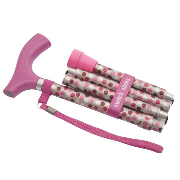 Switch Sticks Walking Cane for Men or Women, Foldable and Adjustable from 32-37 Inches, FSA and HSA Eligible, Hot Pink
