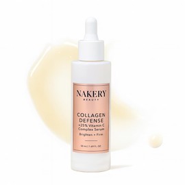 Nakery Collagen Defense Face Serum, 25% Vitamin C Complex with Niacinamide and Peptides, Anti Aging Collagen Booster for Wrinkles and Dark Spots, Brightening Skin Treatment, Made in USA