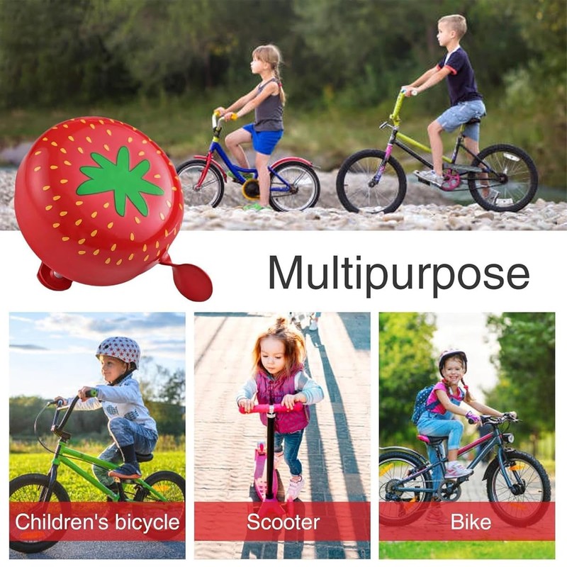 AIMALL Kids' Mountain Bike Bell with Cute Strawberry Cartoon Design,
