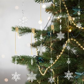 Roowest 24 Sets Christmas Tree Candle Holders Metal Candle Holder with Snowflake Icicle Drop Flickering Clip on Light Candlestick for Xmas Wedding Party Winter Party Supplies