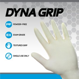 Dyna Grip Powder-Free Premium Latex Disposable Gloves | 7 Mil - Medium - 100 Count | Textured Grip, Beaded Cuff, Single Use | for Automotive, Industrial, Janitorial, MRO, Food Service | 650-1002