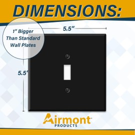 (2 Pack) Jumbo 2-Gang Toggle Switch Plate Cover – Oversized 5.5"x5.5" Centered Wall Faceplate, Heavy-Duty Matte Black Metal, Screw Mount, Durable Finish, Made in USA, Fits Standard Toggle Switches