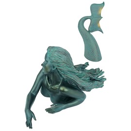 Design Toscano Meara the Mermaid Swimmer Indoor/Outdoor Garden Statue for Patio, Pool or Lawn, 16 Inches Wide, 7 Inches Deep, 7 Inches High, Handcast Polyresin, Green Verdigris Finish