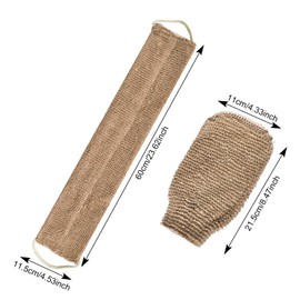 Back Scrubber, Exfoliating Back Scrubber for Shower, Natural Loofah Towel, Double-Sided Back Scrub Wash Cloth, Back Brush Shower with Exfoliating Gloves, for Men and Women, Body Scrub