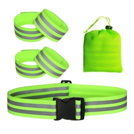 U-NEST Reflective Tuski + Reflective Armband, Set of 4, Reflective Belt, Reflective Belt, Suspension, Fluorescent Belt, Safety Band, Armband, Ankle Band, for Kids, Adults, Adjustable, Nighttime, High Visibility, Walks, Bicycles, Mountain Climbing, Safety