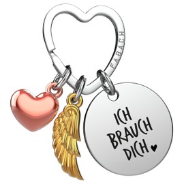 FABACH Love Keyring Guardian Angel Lucky Charm with Heart and Engraving – I Love You Keyring Partner – Girlfriend Gift Love – Angel Keyring Love Gifts, Ich Brauch Dich
