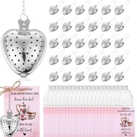 36Pcs Heart Shaped Tea Strainers for Loose Tea Filter Stainless Steel Tea Infusers with Thank You Card Organza Bag for Wedding Bridal Shower Tea Party Favors for Guests with Extended Chain Hook